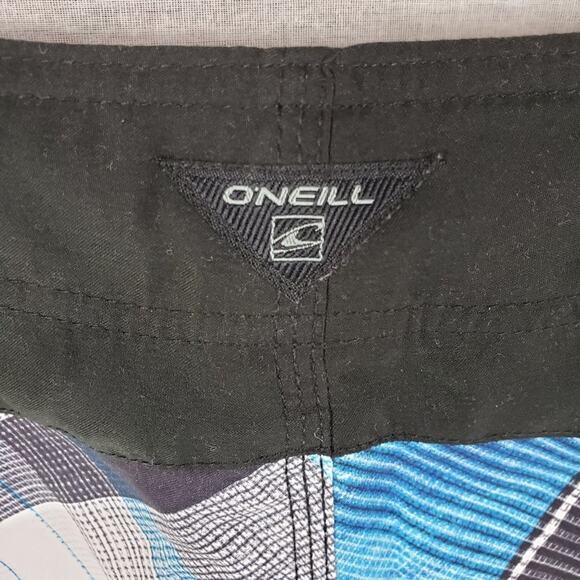 O'neill Board Shorts Men 33 Blue, Black, White Plaid w/ Side Zip Pocket - Picture 4 of 8